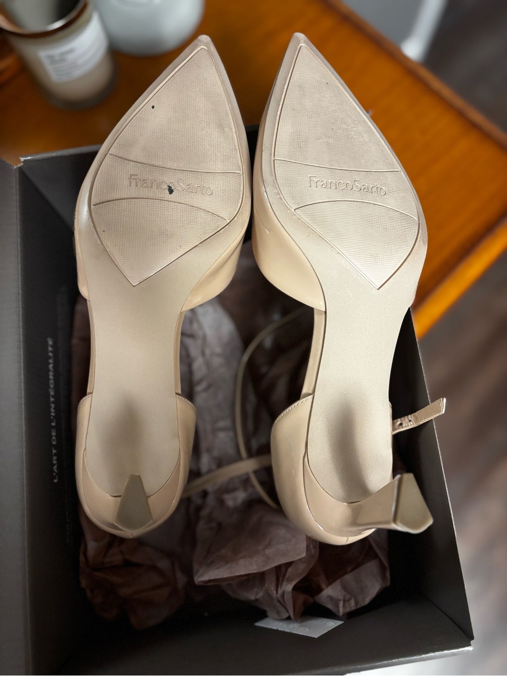 Nude Pointed-Toe Ankle-Strap Pumps size 11 - Picture 5 of 6